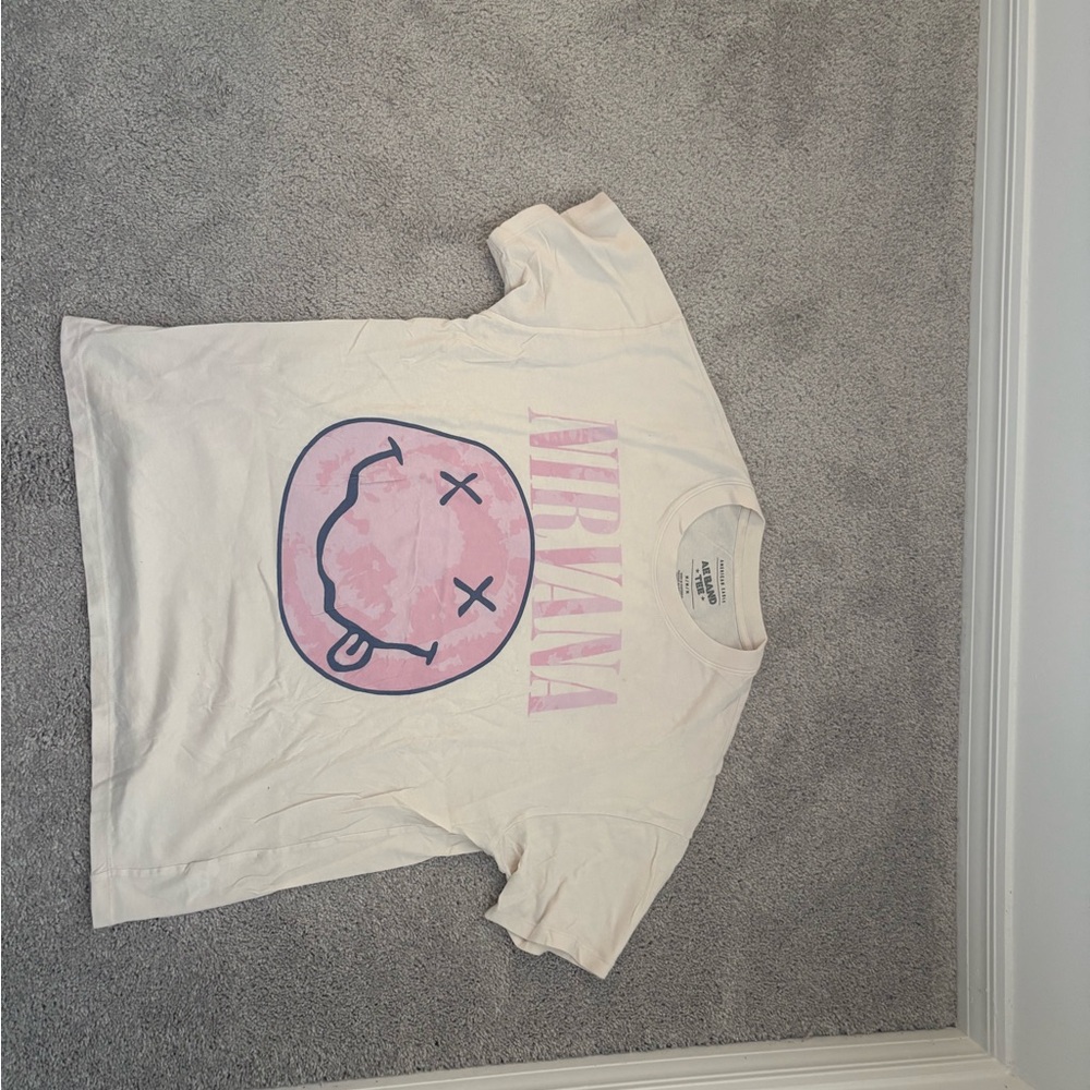 NIRVANA Cream and Pink Smiley Tee